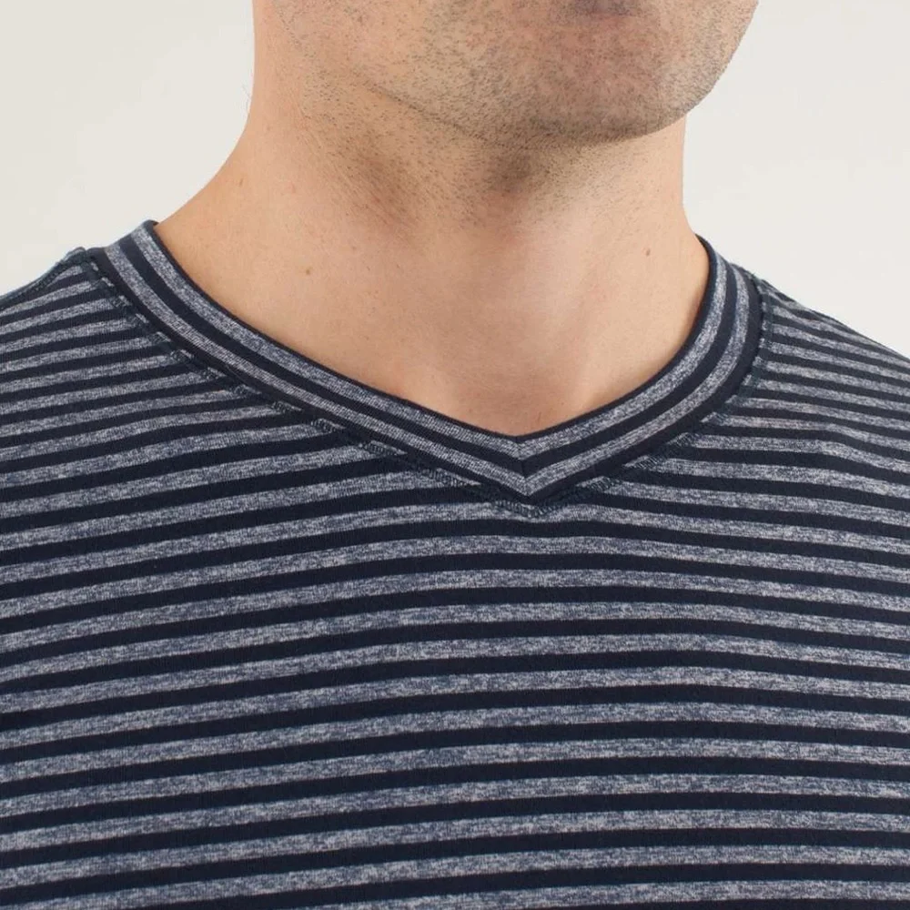 Lululemon Speed Long Sleeve Classic Stripe Heathered Black Iris Blue Size L - Picture 4 of 10